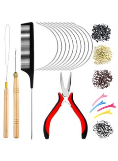 Chuangdi Sew in Hair Extension Tool Kit 600 Silicone Lined Micro Ring Beads 1 Pliers 2 Hook Needle Pulling Loop 10 Curved Hair Needle 4 Alligator Clips 1 Comb 100 Black Mini Rubber Band