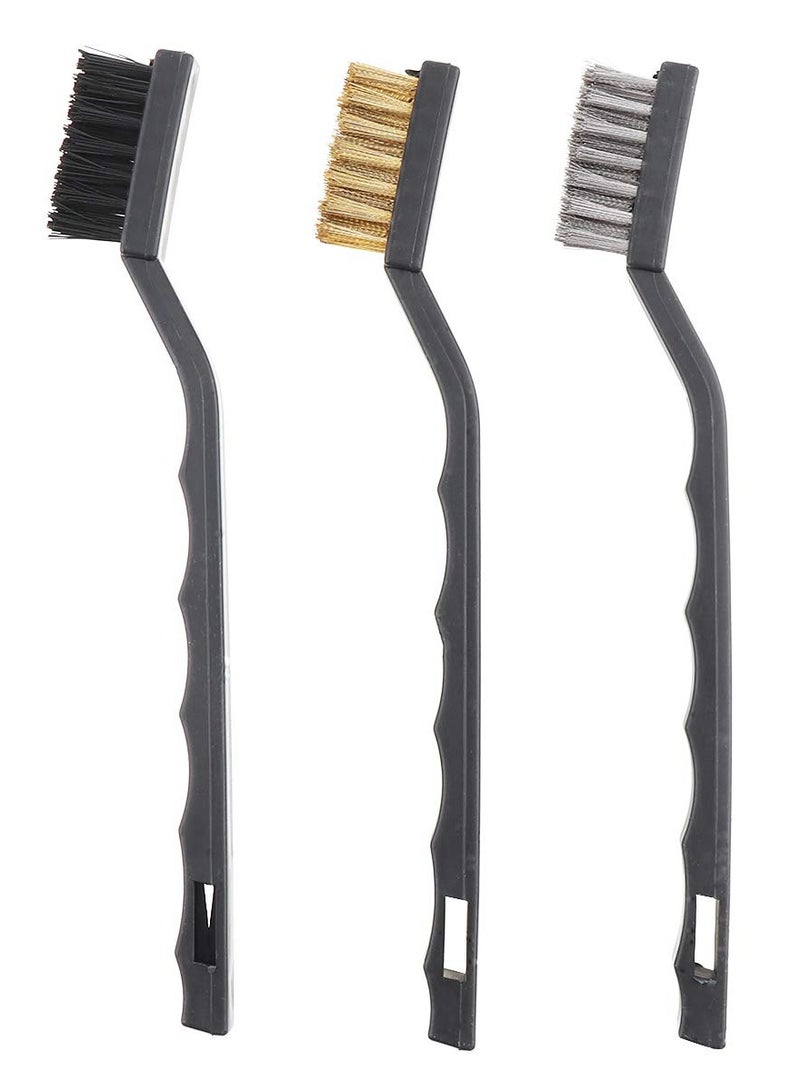 MTX Ma Fra ChgImposs 3Pcs Mini Wire Brush Set, Nylon Brass Stainless Steel Wire Brush for Cleaning Welding Slag Scrubbing and Rust - Image 1