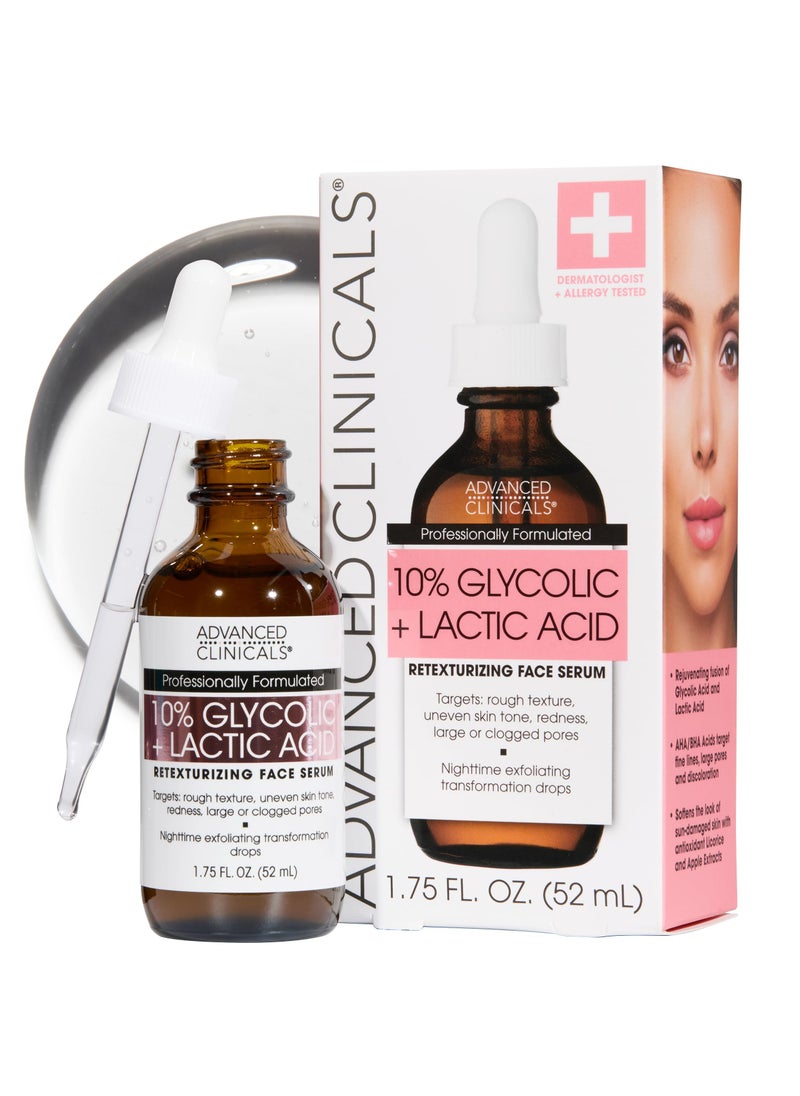 Advanced Clinicals Advanced Clinicals 10% Glycolic + Lactic Acid Face Serum 52ml 