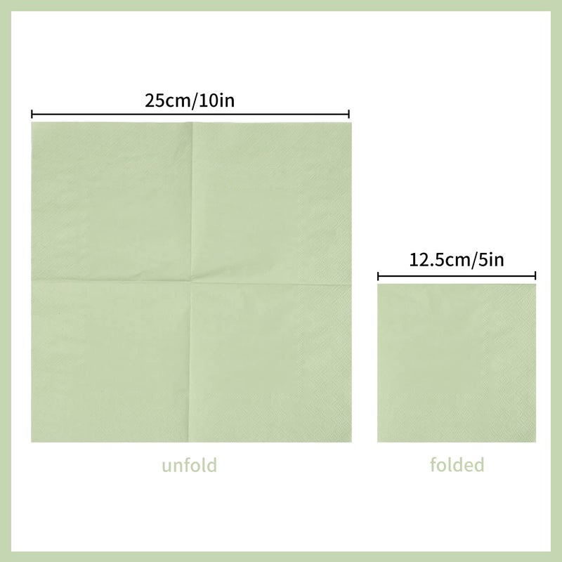 BEFORYOU 100 Pack Cocktail Napkin 2-Ply Dessert Napkins Folded 5 x 5 Inches Disposable Napkins for Dinner Wedding Birthday Party Bridal Anniversary Reception Event (100, Sage-Green) - Image 2
