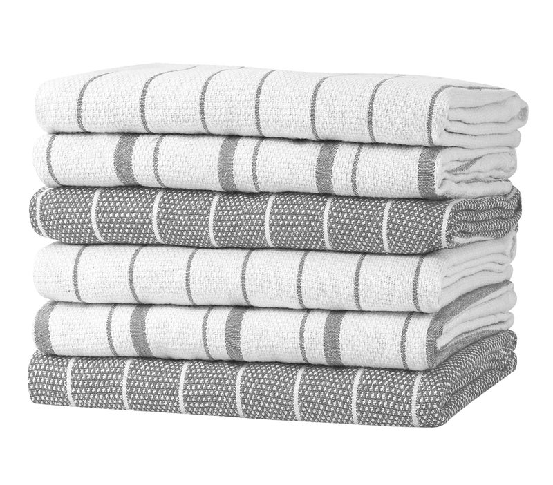 Zeppoli Classic Kitchen Towels - 6 Pack 100% Natural Cotton Towel Set, Reusable Wash Cloths, Absorbent Dish Towels, Machine Washable Hand Towels, Kitchen Essentials, 20” x 28” - Gray VAR - Image 1