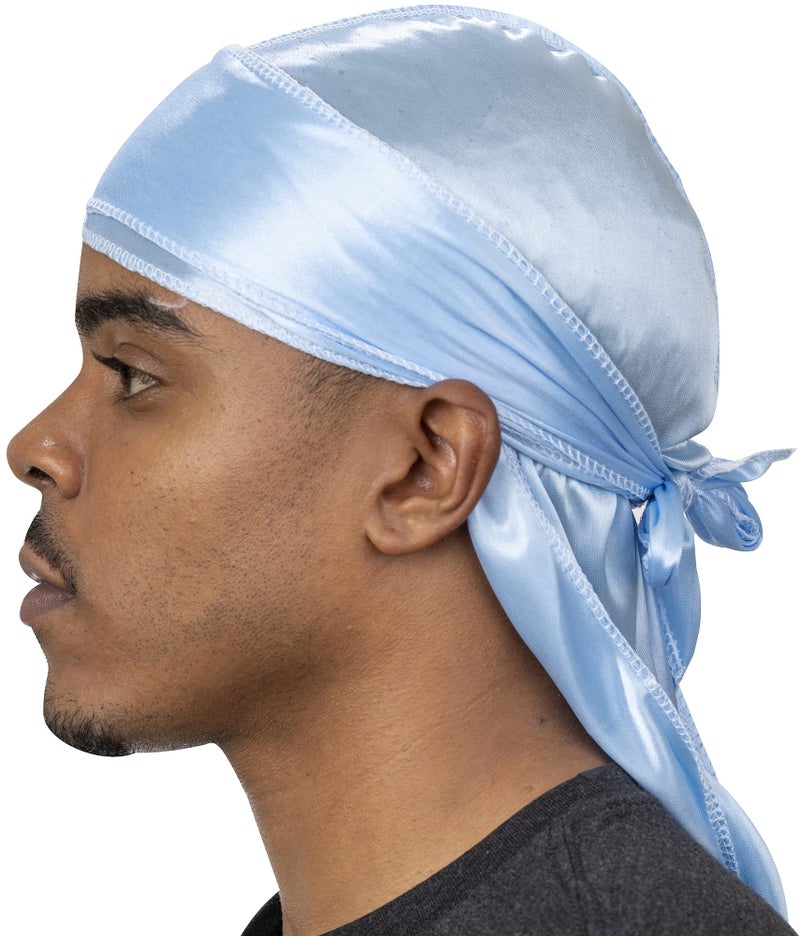 Veeta Superior Silk Durag - Smooth Silk Durag for Men & Women, Long Double Wide Straps, Outside Seam Triple Stitch Du Rag Blue Frost - Image 1