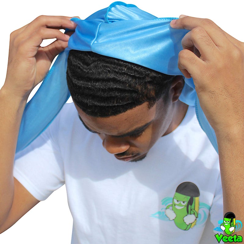 Veeta Superior Silk Durag - Smooth Silk Durag for Men & Women, Long Double Wide Straps, Outside Seam Triple Stitch Du Rag Blue Frost - Image 5