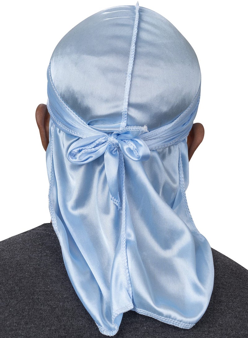 Veeta Superior Silk Durag - Smooth Silk Durag for Men & Women, Long Double Wide Straps, Outside Seam Triple Stitch Du Rag Blue Frost - Image 2