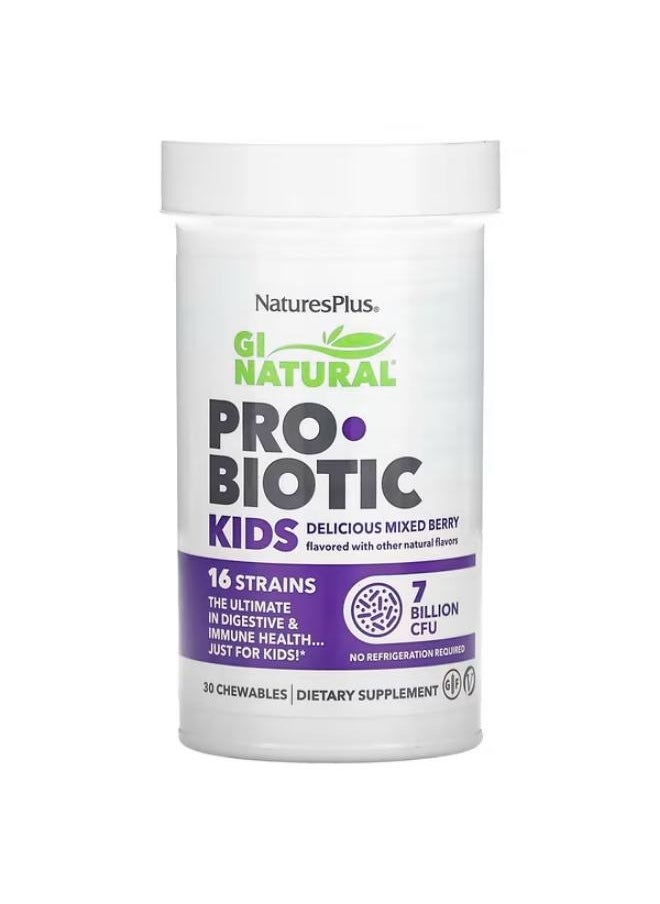 NaturesPlus GI Natural Probiotic Kids, Delicious Mixed Berry , 7 Billion CFU, 30 Chewables 