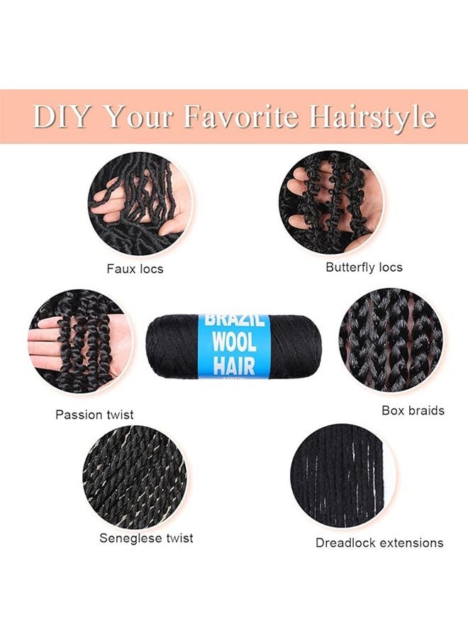 4 حزم خيوط الشعر من الصوف البرازيلي ، خيوط الصوف للخياطة بالطاشية ، Twist Warps ، Locs الزائفة ، خيوط الشعر Jumbo و Senegalese Twisting Wool Hair Attachment Knitting Hair Braids ، الأسود - Image 4