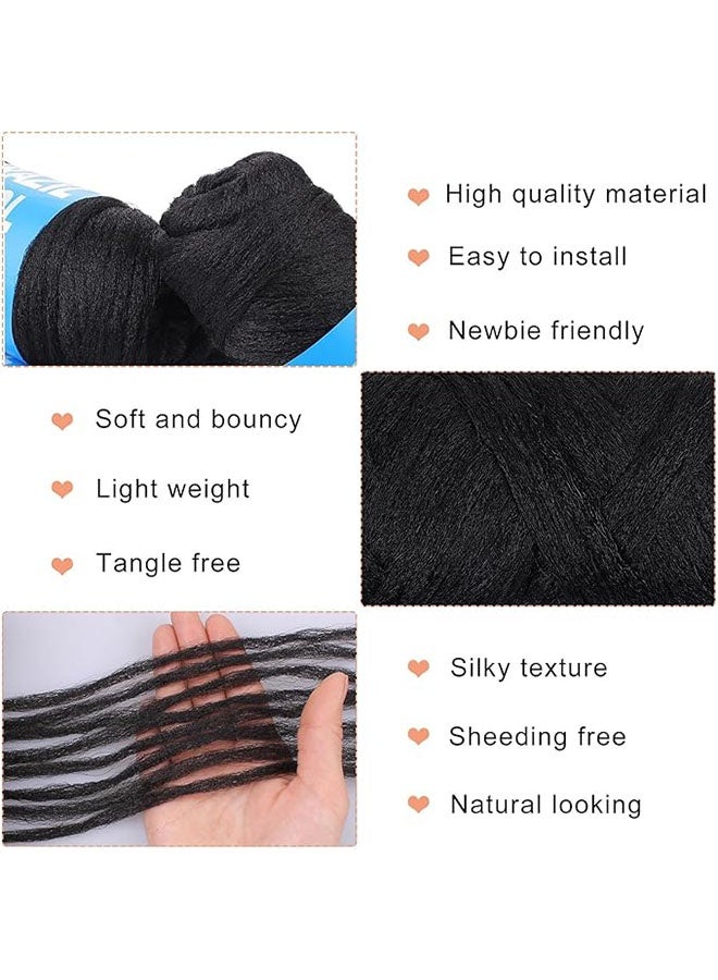4 حزم خيوط الشعر من الصوف البرازيلي ، خيوط الصوف للخياطة بالطاشية ، Twist Warps ، Locs الزائفة ، خيوط الشعر Jumbo و Senegalese Twisting Wool Hair Attachment Knitting Hair Braids ، الأسود - Image 3