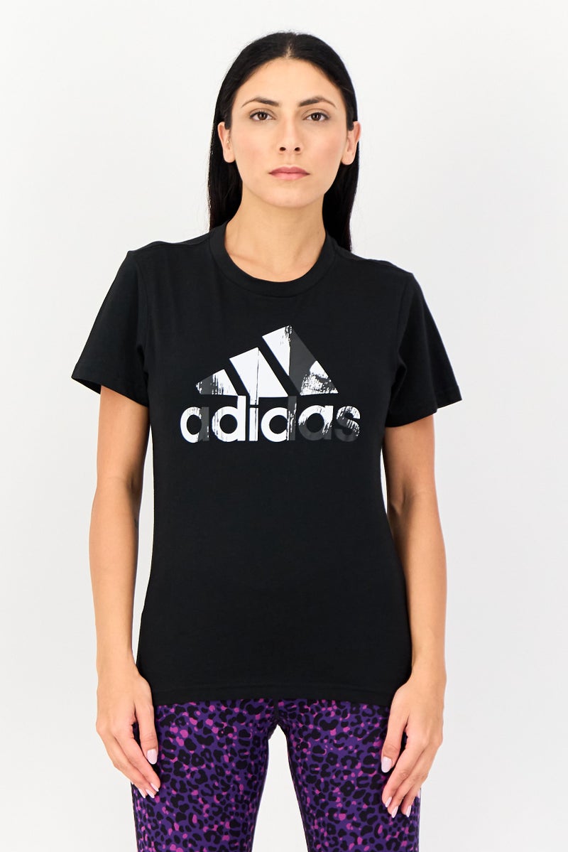 Adidas تي شيرت رياضي نسائي بأكمام قصيرة مناسب في الهواء الطلق، أسود - Image 1