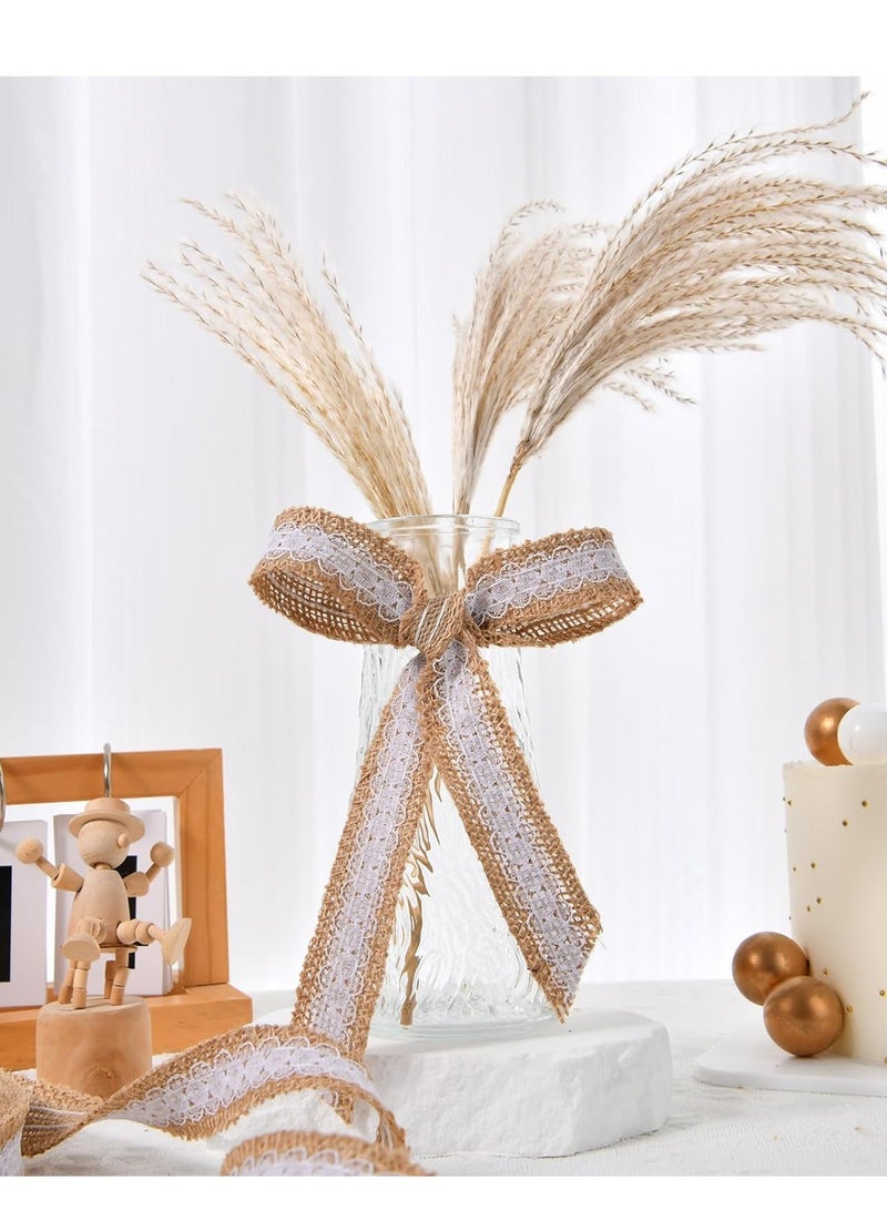 Suntown 10.9 Yards Burlap Ribbon with White Lace Trims Tape, Rustic Natural Jute Burlap Ribbon Roll, for DIY Crafts Vintage Wedding Party Favor Fall Holiday Tree Decorations - Image 2