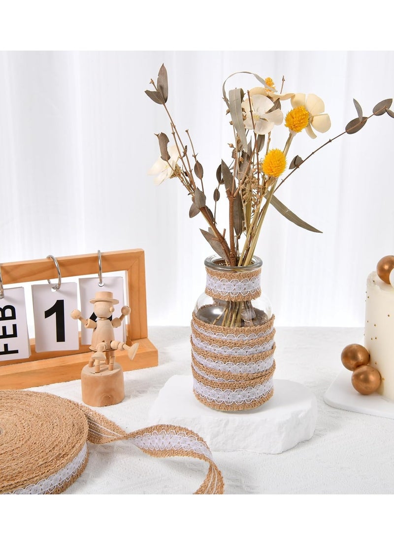 Suntown 10.9 Yards Burlap Ribbon with White Lace Trims Tape, Rustic Natural Jute Burlap Ribbon Roll, for DIY Crafts Vintage Wedding Party Favor Fall Holiday Tree Decorations - Image 4