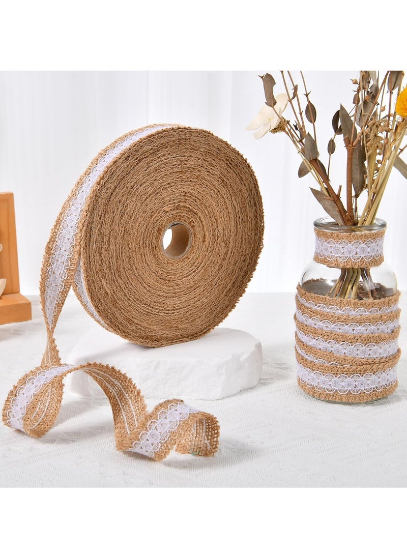 Suntown 10.9 Yards Burlap Ribbon with White Lace Trims Tape, Rustic Natural Jute Burlap Ribbon Roll, for DIY Crafts Vintage Wedding Party Favor Fall Holiday Tree Decorations - Image 5
