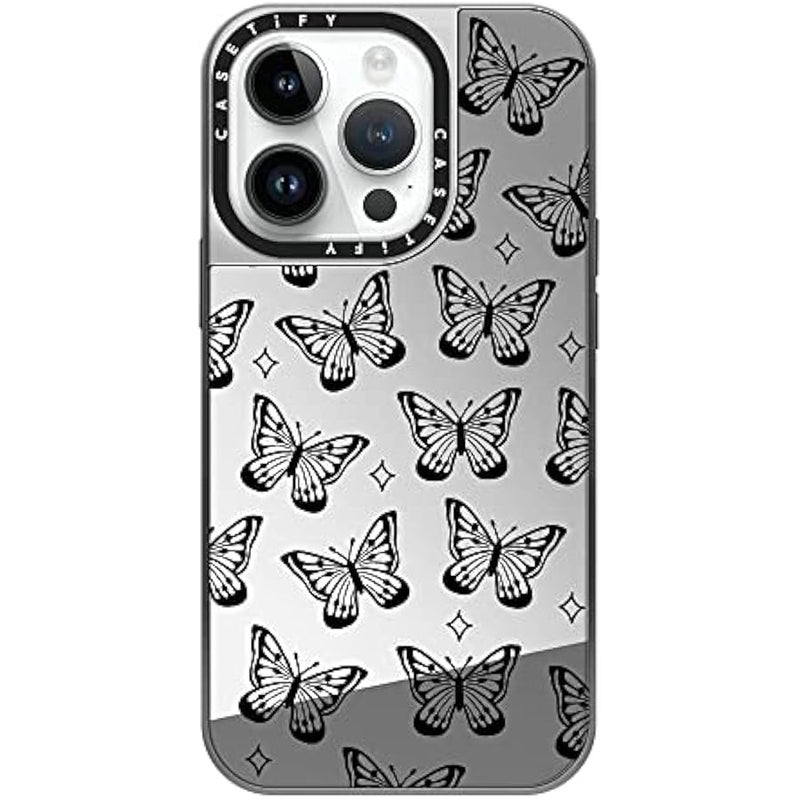 Casetify Mirror Case for iPhone 14 Pro Compatible with Magsafe - erfly Dreams by Inked by Dani - Silver on Silver - Image 2