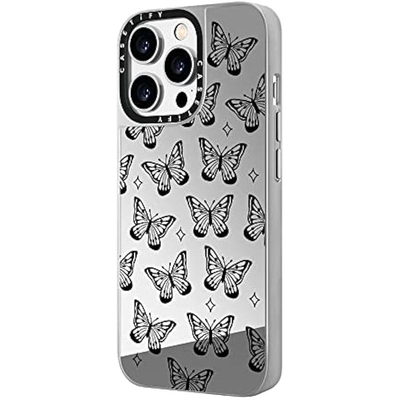 Casetify Mirror Case for iPhone 14 Pro Compatible with Magsafe - erfly Dreams by Inked by Dani - Silver on Silver - Image 5