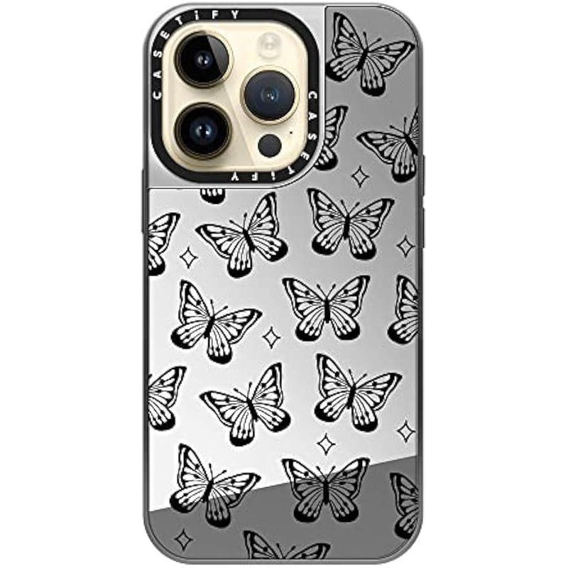 Casetify Mirror Case for iPhone 14 Pro Compatible with Magsafe - erfly Dreams by Inked by Dani - Silver on Silver - Image 4
