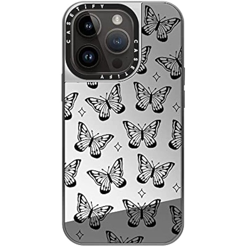 Casetify Mirror Case for iPhone 14 Pro Compatible with Magsafe - erfly Dreams by Inked by Dani - Silver on Silver - Image 3