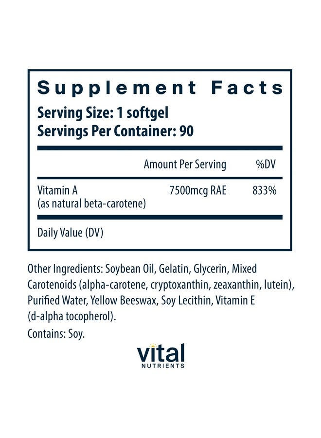 Vital Nutrients Natural Beta Carotene 25,000IU | Precursor to Vitamin A | High-Dose Antioxidant | Vision, Skin, and Health Support | Gluten, Dairy, Soy Free | 90 Softgels - Image 2
