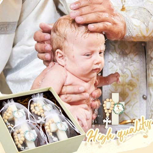 Swiffen 96 Pcs Cross Soap Baptism Favors Set Include 24 Scented Soap Favors 24 Wooden Rosary 24 Bags and 24 Cards Baby Baptism Favor for Baby Shower Christening Favors Guests First Communion Gifts - Image 2