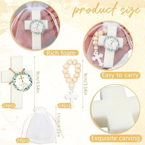 Swiffen 96 Pcs Cross Soap Baptism Favors Set Include 24 Scented Soap Favors 24 Wooden Rosary 24 Bags and 24 Cards Baby Baptism Favor for Baby Shower Christening Favors Guests First Communion Gifts - Image 3