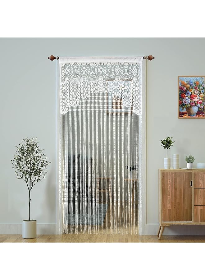 The Bros Lace Door String Curtain for Doorways, White Curtains, Room Divider, Doorway Hippie Window Panel, Wall Closet Curtains for Bedroom Closet Door Drapes Decorations - Image 1