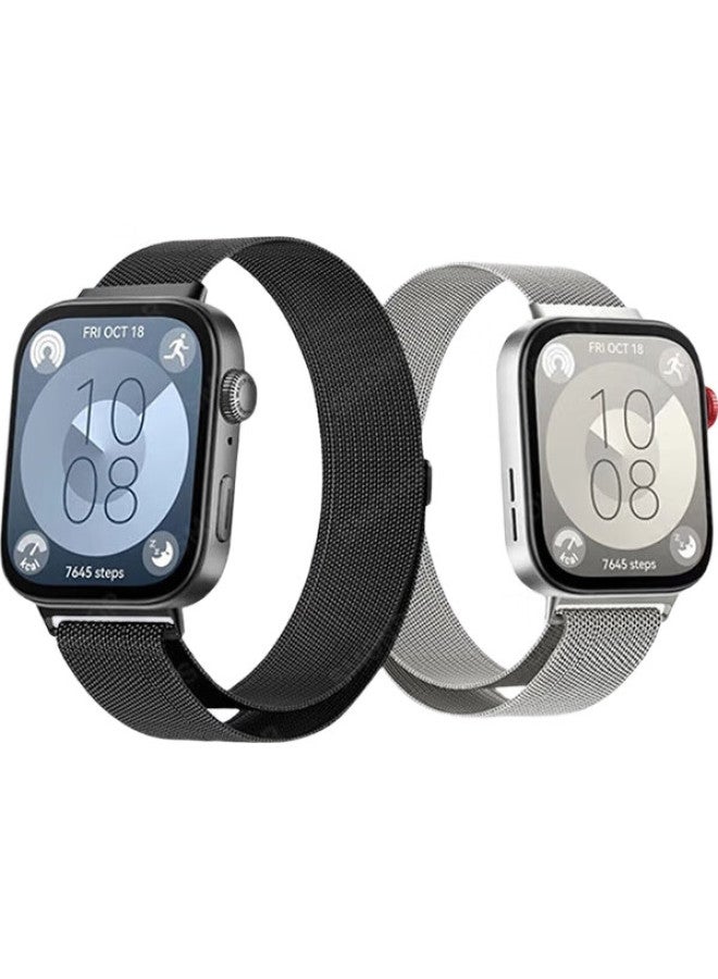 Stiger Compatible With Huawei Watch Fit 4/3 Strap, Magnetic Milanese Fit 3 Watch Band, Wristband Replacement, Metal Accessories, Breathable Milan Silver - Image 1
