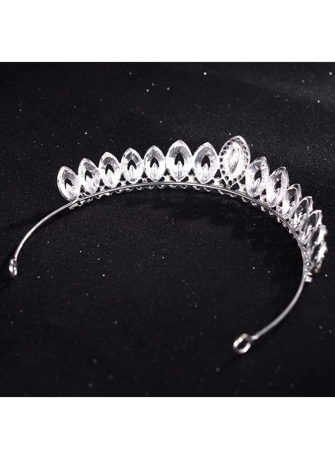 CROWNFAN - Crystal Crown And Veil Set-Rhinestones Tiara Headband Elegant Bridal Wedding Veil With Comb White, Bachelorette Party Accessories - Image 1