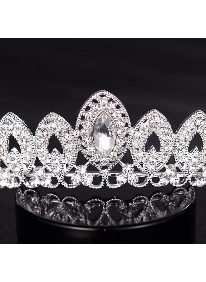 CROWNFAN - Crystal Crown And Veil Set-Rhinestones Tiara Headband Elegant Bridal Wedding Veil With Comb White, Bachelorette Party Accessories - Image 1