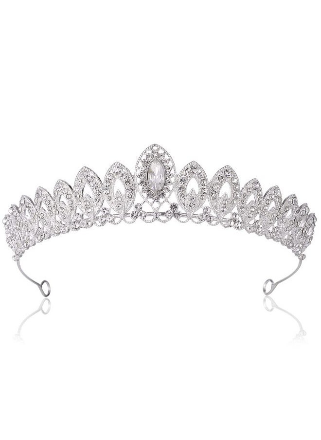 CROWNFAN - Crystal Crown And Veil Set-Rhinestones Tiara Headband Elegant Bridal Wedding Veil With Comb White, Bachelorette Party Accessories - Image 1