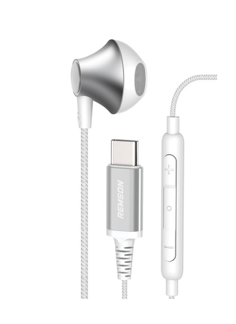 Remson Wired Mono Stereo Earphone USB Type-C Connector Headphone /Earphone/Earbud Hi-Fi with In-Line Remote Compatible for Samsung Galaxy S21 Ultra 5G S20 FE Note 20/10, iPad Pro 2018 and Mac Book.