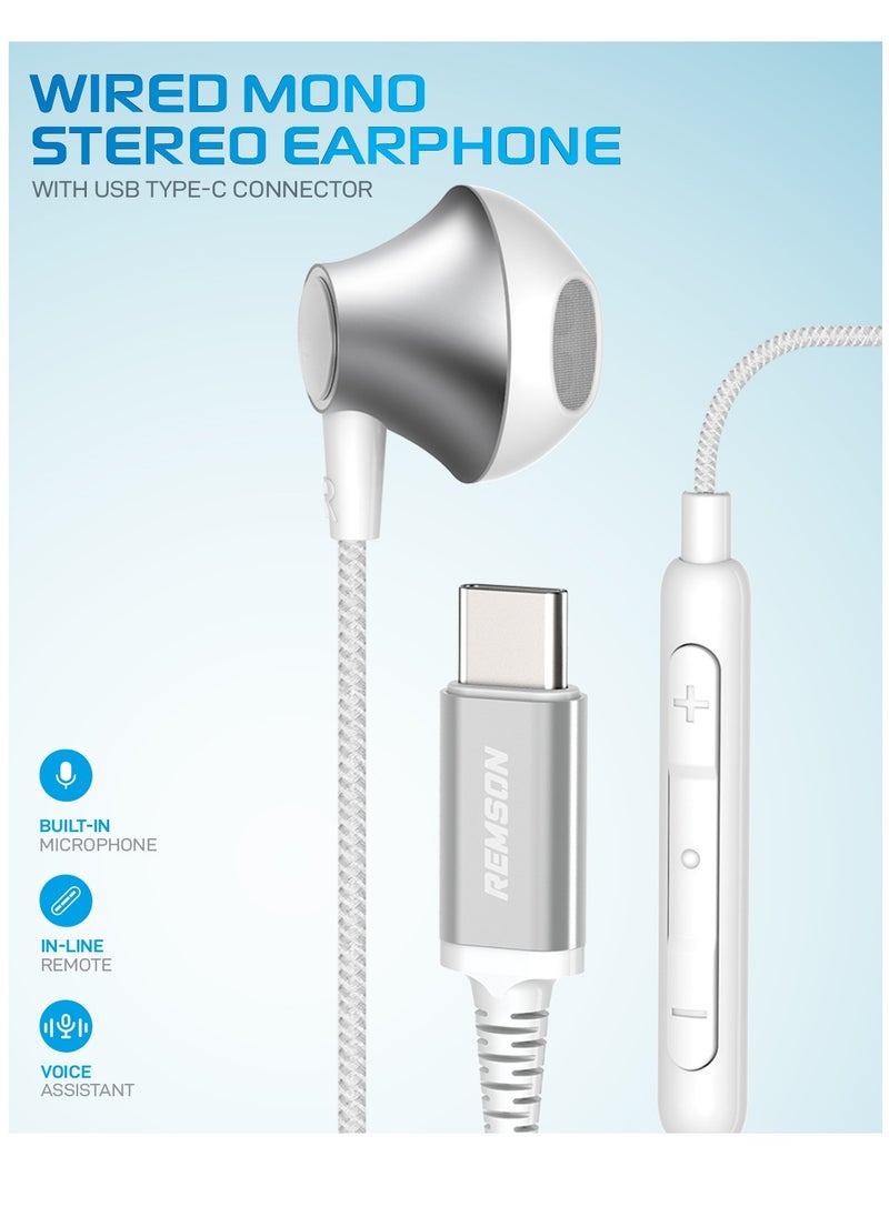 Remson - Remson Wired Mono Stereo Earphone USB Type-C Connector Headphone /Earphone/Earbud Hi-Fi with In-Line Remote Compatible for Samsung Galaxy S21 Ultra 5G S20 FE Note 20/10, iPad Pro 2018 and Mac Book. - Image 1