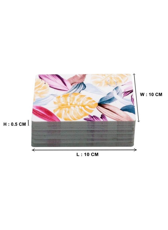 EZ Life High Class Subtle Flora Design 6 Coaster Set - Square - Placemat for Hot & Cold Drinks - Bowl & Tea Cup Dining, Cocktail Table Décor - Dining Table Accessory Coasters - Image 5