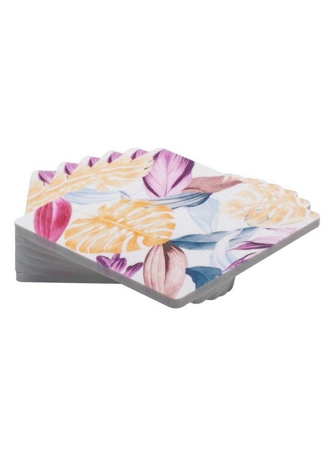 EZ Life High Class Subtle Flora Design 6 Coaster Set - Square - Placemat for Hot & Cold Drinks - Bowl & Tea Cup Dining, Cocktail Table Décor - Dining Table Accessory Coasters - Image 3