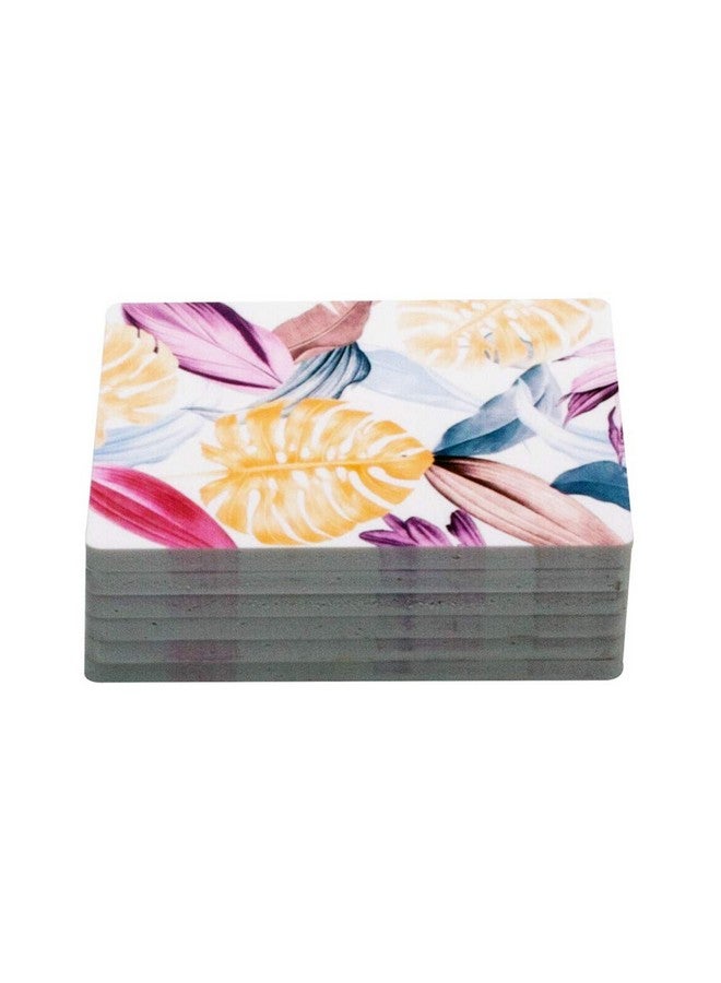 EZ Life High Class Subtle Flora Design 6 Coaster Set - Square - Placemat for Hot & Cold Drinks - Bowl & Tea Cup Dining, Cocktail Table Décor - Dining Table Accessory Coasters - Image 1