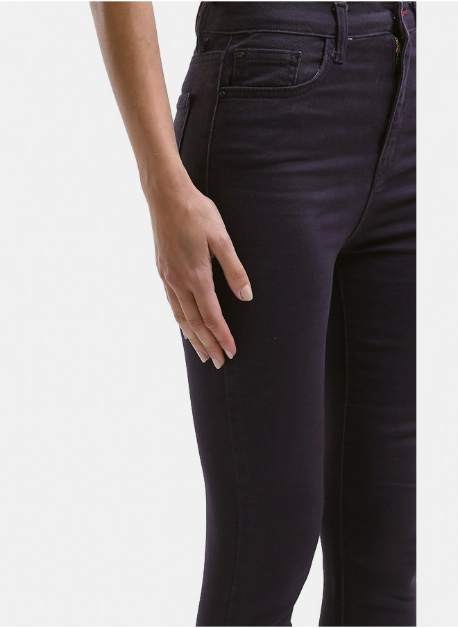 RAVIN Solid Dark Purple Skinny Jeans with Double Closure  - Image 4
