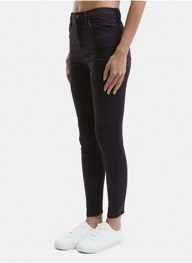 RAVIN Solid Dark Purple Skinny Jeans with Double Closure  - Image 2