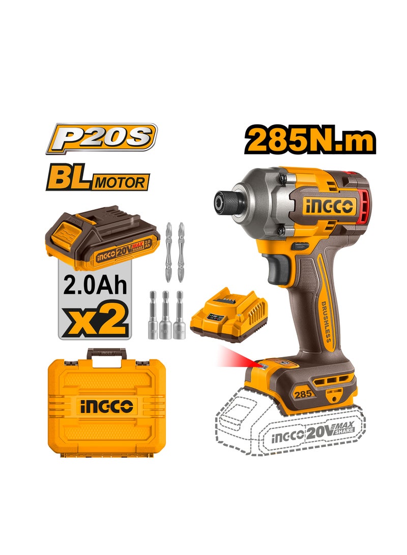 INGCO INGCO 20V Cordless Brushless Impact Driver – Model CIRLI2028 (285Nm Torque) - Image 3