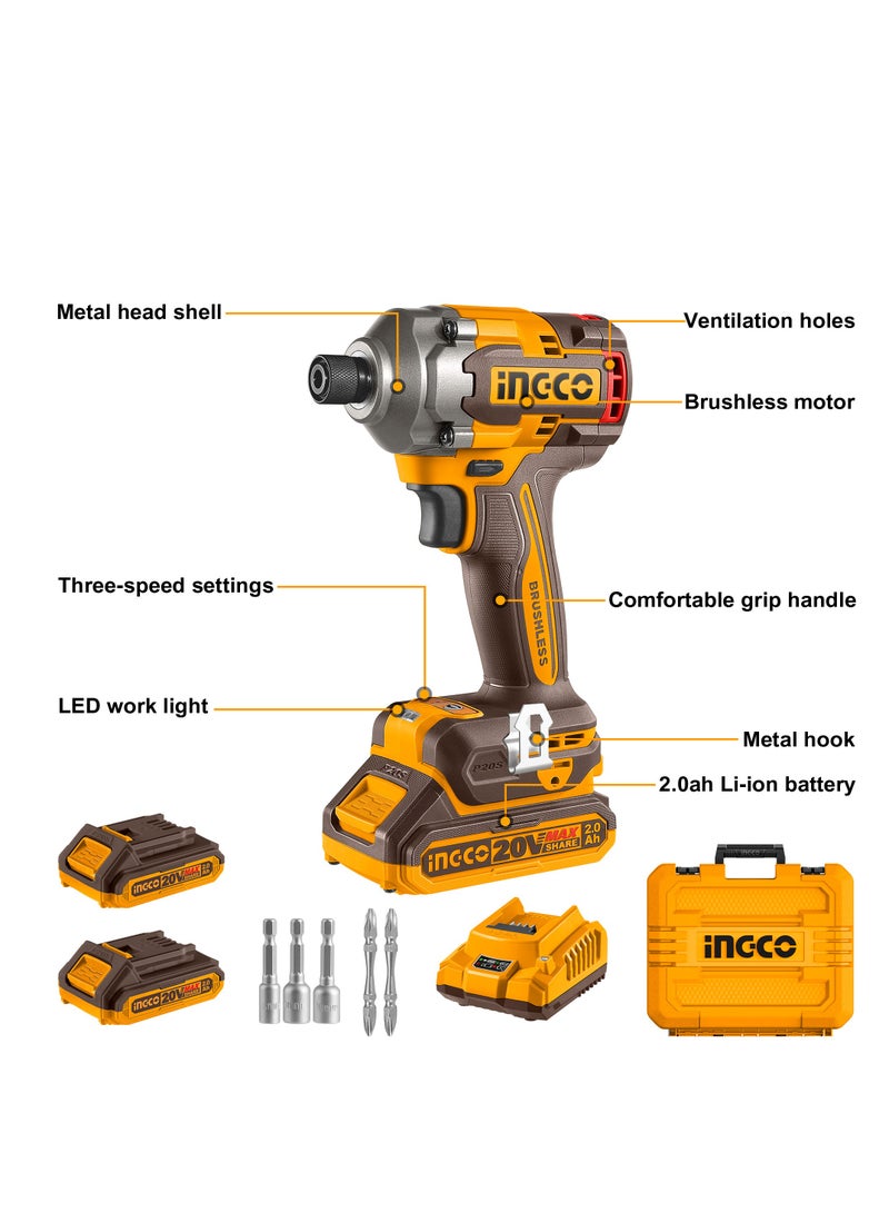 INGCO INGCO 20V Cordless Brushless Impact Driver – Model CIRLI2028 (285Nm Torque) - Image 4
