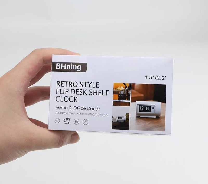 BHning Retro Table Clock Auto Flip Clock 12 Hours AM/PM Format Display Timepiece Desk Clock Flip Page Turning Clocks (White) - Image 3