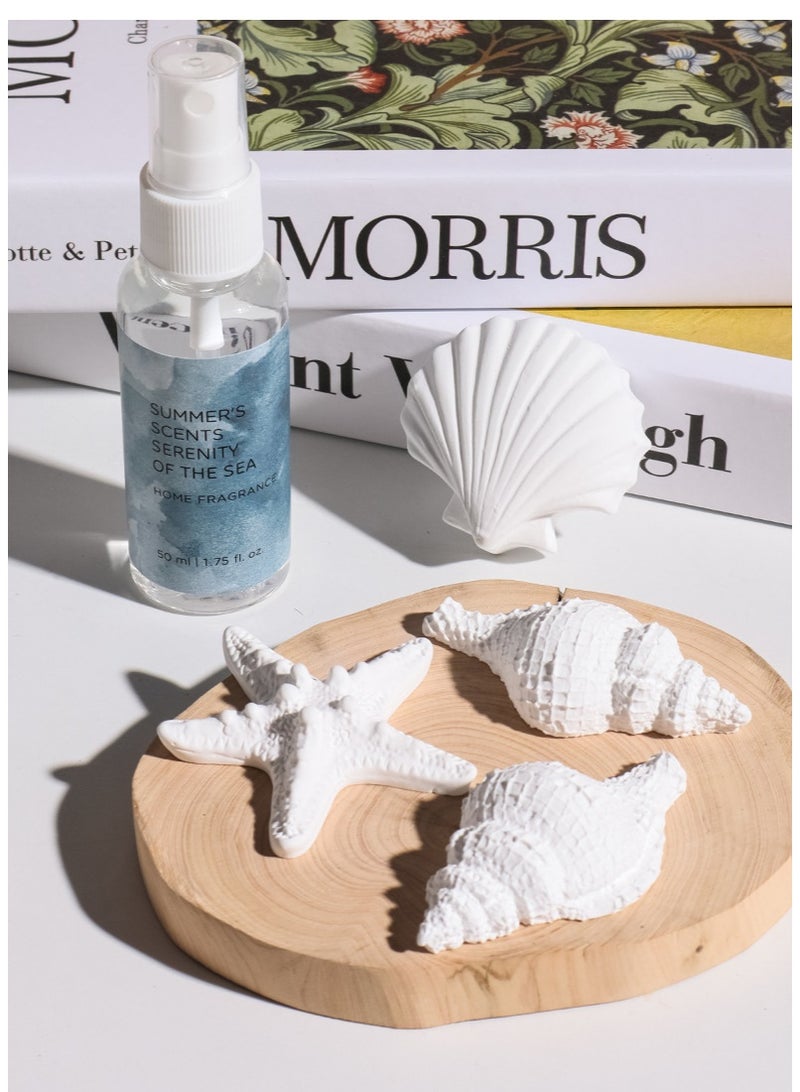 Aromancy Sea Salt & Sage Scented Home Fragrance Gift Set Aroma Spray 60ml with 4 Decorative Plaster Diffusers Ocean Style Aromatherapy Plaster Ornament Set for Home Office Ramadan & Housewarming Gift - Image 1