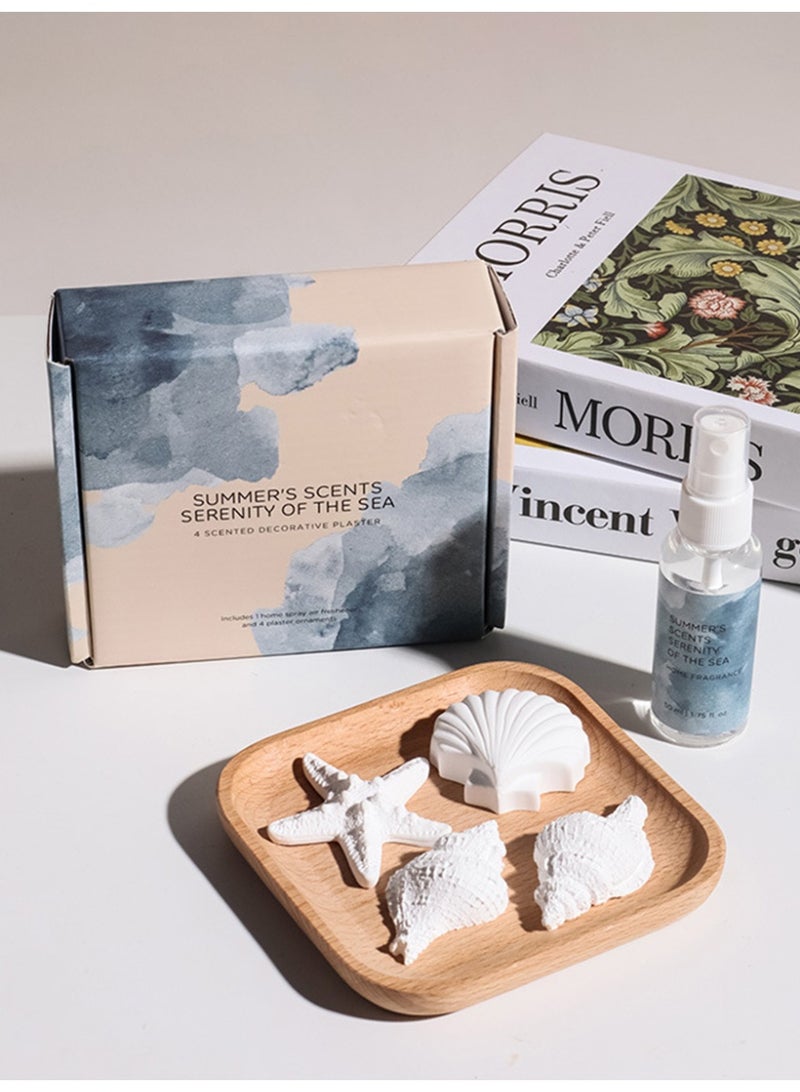Aromancy Sea Salt & Sage Scented Home Fragrance Gift Set Aroma Spray 60ml with 4 Decorative Plaster Diffusers Ocean Style Aromatherapy Plaster Ornament Set for Home Office Ramadan & Housewarming Gift - Image 2