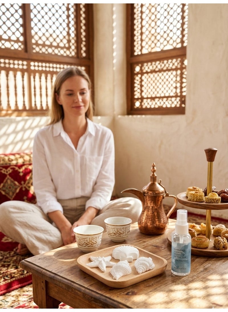 Aromancy Sea Salt & Sage Scented Home Fragrance Gift Set Aroma Spray 60ml with 4 Decorative Plaster Diffusers Ocean Style Aromatherapy Plaster Ornament Set for Home Office Ramadan & Housewarming Gift - Image 5