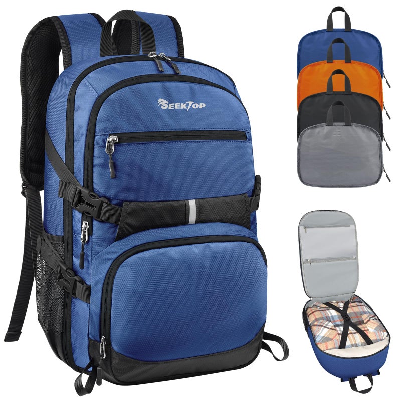Seektop Lightweight Travel Backpack for Men Women, Multiple Pockets 40L Hiking Backpack Foldable Carry on Backpack for Outdoor Camping Sport Leisure (Blue) - Image 1