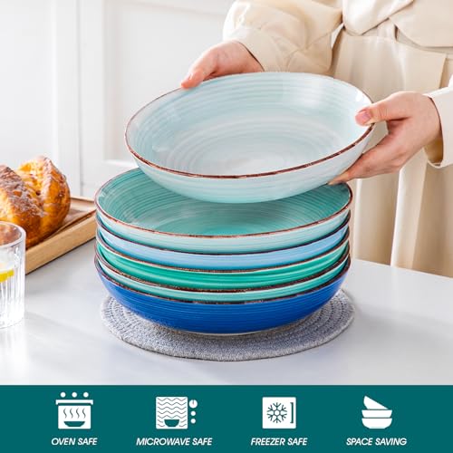 vancasso Bonita Pasta Bowls Set of 6, 50oz Large Salad Bowls for Kitchen, Stoneware Serving Bowls Dishwasher & Microwave Safe, Blue Bowl Set - Image 4