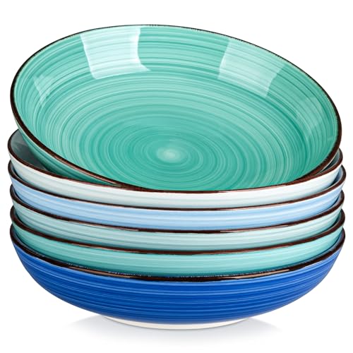 vancasso Bonita Pasta Bowls Set of 6, 50oz Large Salad Bowls for Kitchen, Stoneware Serving Bowls Dishwasher & Microwave Safe, Blue Bowl Set - Image 1
