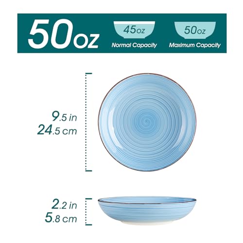 vancasso Bonita Pasta Bowls Set of 6, 50oz Large Salad Bowls for Kitchen, Stoneware Serving Bowls Dishwasher & Microwave Safe, Blue Bowl Set - Image 2