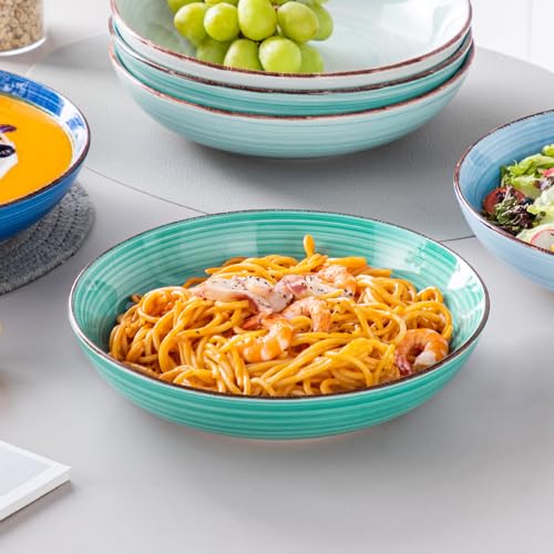 vancasso Bonita Pasta Bowls Set of 6, 50oz Large Salad Bowls for Kitchen, Stoneware Serving Bowls Dishwasher & Microwave Safe, Blue Bowl Set - Image 5