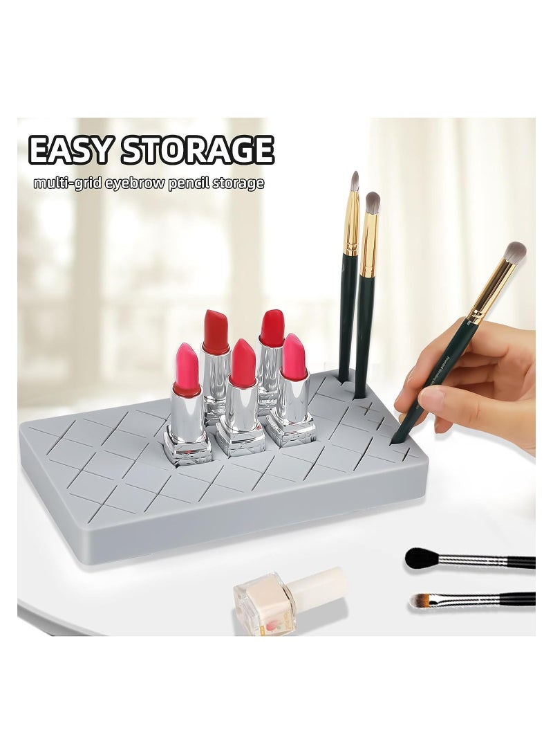 KASTWAVE Silicone Lipstick Storage Box, 3 Pcs Makeup Brush Organizer Display Stand Eye Shadow Brush Eyebrow Pencil Holder, Large 18 Grids Cosmetic Desktop Storage - Image 3