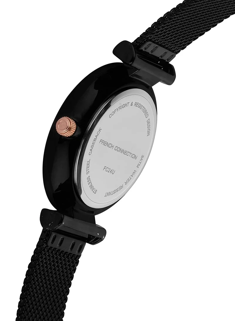 French Connection 36mm Quartz Women's Watch with Blue Dial & Black Stainless Steel Bracelet