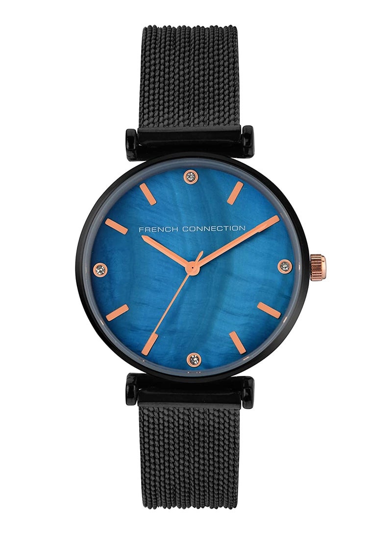 French Connection 36mm Quartz Women's Watch with Blue Dial & Black Stainless Steel Bracelet - Image 1