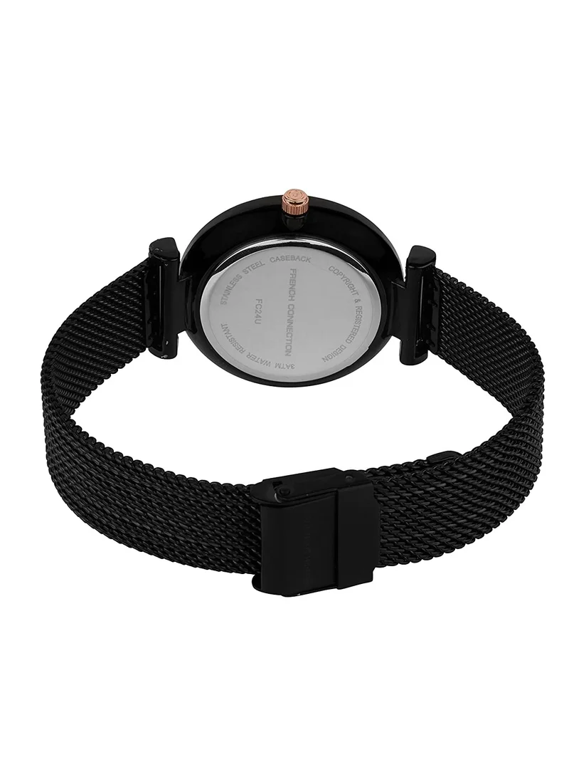 French Connection 36mm Quartz Women's Watch with Blue Dial & Black Stainless Steel Bracelet