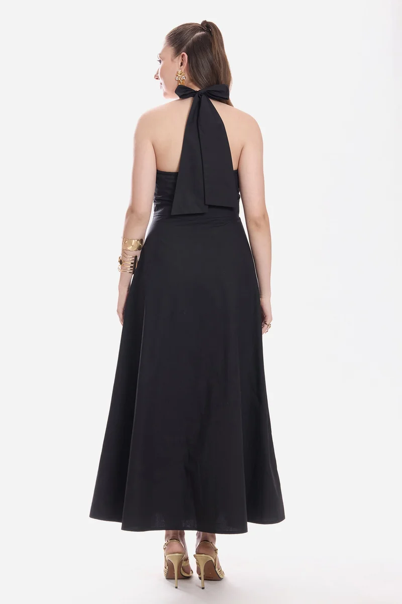 Virgio  Solid Cotton Halter Neck Maxi Dress for Women for Women | Best Price UAE